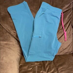 Figs Women's Blue Pants with Pink Drawstring